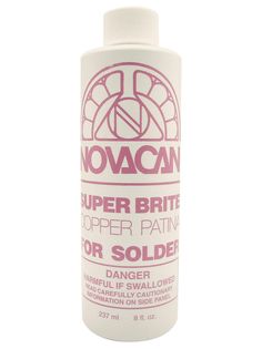 a bottle of soap that is white and has pink lettering on it, with the words super brite for solders