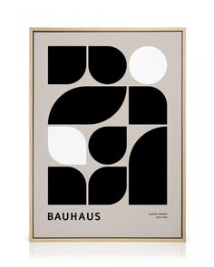 a black and white poster with the words bauhaus on it's side