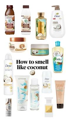 Here is a full shower routine and bodycare produits for you to smell like the goddess of the coconut world <3 #skincare #coconut #bodycare #sephora @garnierusa @sephora @tomford @dove Shower Routine Coconut, Coconut Body Care Routine, Hygiene Products Coconut, You Smell Like Coconut, Coconut Hygiene Products, Dove Shower Routine, Coconut Routine, You Smell Like, Summer Shower Routine