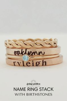 Searching for personalized kids' name rings and birthstone jewelry to keep your children's love close? Explore our exquisite kids' name ring stacks, the perfect sentimental gift for mom's birthday or moms-to-be! These stackable kids' name rings pair beautifully with birthstone rings, making them the perfect simple, meaningful addition to your jewelry collection. Shop our full range of custom personalized jewelry and gold name rings here! Birthstone Ring Stack, Rings Gold For Women, Small Personalized Gifts, Name Rings Gold, Name Rings Personalized, Personalized Mom Jewelry, Ring With Name, Simple Gold Ring, Sentimental Gifts For Mom