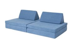 two blue couches sitting next to each other