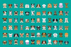 many different types of dogs are shown in this pixel art style image, which is also available for use on t - shirts