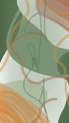 an abstract painting with lines and shapes in orange, green, white and grey colors