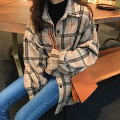 Flannel Shirt Total Length Bust Shoulder Width Sleeve Length 72-75 110-112 50-52 45 measurement is cm.Product Information Material: Polyester 20%, Nylon 20%, Cotton 20%, Acrylic 20%, Viscose 10%, Wool 10% Color: Blue College Outfits Aesthetic, Aesthetic Clothing Stores, Plaid Shirt Women, Loose Outfit, Winter Mode, Light Academia, Plaid Fashion