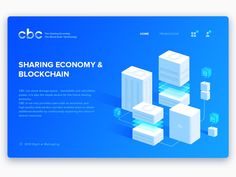 a blue and white business card with the words sharing economy and blockchain on it