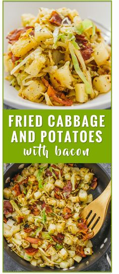 fried cabbage and potatoes with bacon