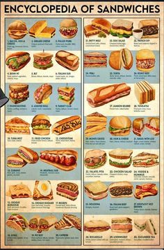 an old poster shows the different types of sandwiches and what they mean to eat them