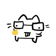 a drawing of a cat wearing glasses with a coin in its mouth