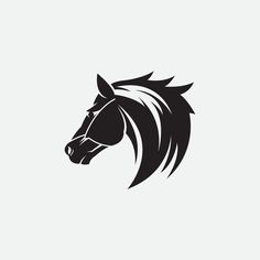 a horse's head in black and white on a light background, suitable for use as a logo or emblem