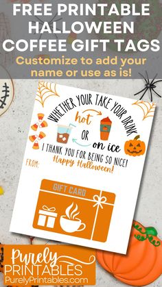 free printable halloween coffee gift tags to add your name or use as an envelope