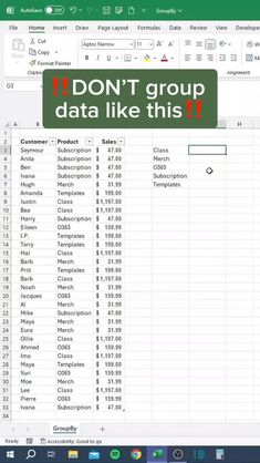 an image of a computer screen with the words i don't group data like this
