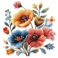 an image of colorful flowers on white background