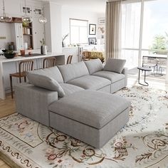 Cloud Modular Sectional Sofa with 2 Storage Ottomans,157" Down Filled Comfort U Shaped Sofa Couch for Living Room - On Sale - Bed Bath & Beyond - 40622666 Minimalist Living Room Sectional, U Couch, Gray Sectional Living Room, Apartment Styling, U Shaped Couch, Sofa With Ottoman, U Shaped Sectional Sofa, Modular Sofas