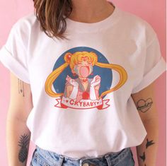 Harajuku & Kawaii cry baby sailor moon anime short sleeve t-shirt.  We offer FREE and USPS shipping for USA and China Post for any other country in the world. Customer service is included in the price too!!  Color: white; Size:  Size S: Length 63cm, Bust 88cm, Shoulder 40cm; Size M: Length 65cm, Bust 92cm, Shoulder 42cm; Size L: Length 67cm, Bust 96cm, Shoulder 44cm; Size XL: Length 69cm, Bust 100cm, Shoulder 46cm; Size 2XL: Length 71cm, Bust 106cm, Shoulder 48cm; Size 3XL: Length 73cm, Bust Sailor Moon Anime, Harajuku Clothes, Cat Moon, Sailor Moon Cosplay, Kawaii Harajuku, Vintage Clothing Stores, Anime Tees, Funny Tshirt, T Shirt Costumes