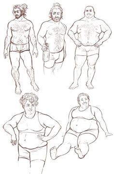 three men with different body shapes and sizes