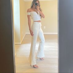 Pre-Owned Overall Wear To Material, No Stains Size Xs It 36 Or 38 Visit My Online Boutique Www.My-Rtw.Com Fendi Pants, Off White Pants, White Pant, Slim Fit Pants, White Pants, Cream White, Online Boutique, Pant Jumpsuit, Overalls