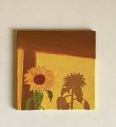 a painting of sunflowers on a yellow background