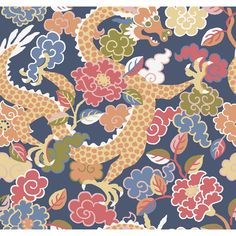 Lovers of bold color and design will be head over heels for this gorgeous dragon wallpaper! Orange Dragon Wallpaper, Twine Flowers, Orange Dragon, Stone Dragon, Asian Wallpaper, Dragon Wallpaper, Geometric Pattern Wallpaper, A Street Prints, Stone Wallpaper