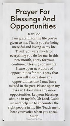 the prayer for praying and opportunities written in black ink on white paper