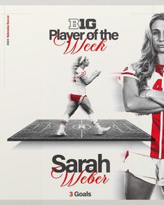 two women in red and white uniforms standing on a tennis court with the words, big player of the week