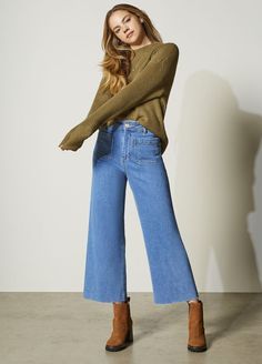 #Wide Leg Jeans# Denim Outfits