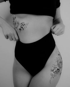 Flower Hip Tattoos, Rib Tattoos For Women, Waist Tattoos, Stylist Tattoos, Thigh Tattoos Women