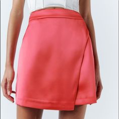 Zara Satin Effect Wrap High-Waist Mini Short Skirt Front Wrap Pink Size M New High-Waisted Mini Skirt. Front Wrap Detail. Back Hidden In-Seam Zip Closure. Brand New With Tags. Wrap Skirt Short, Satin Wrap Skirt, Summer Mini Skirt, Patched Denim Jeans, Denim Button Skirt, Black Sequin Skirt, Belted Mini Skirt, Leather Pleated Skirt, Flared Mini Skirt