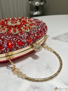 Bird in Bag - Red Rhinestone Handbag Clutch For Women's Evening Events Red Embellished Evening Bag, Red Rhinestone Bag For Gift, Red Rhinestone Bag As Gift, Red Rhinestone Bag Perfect For Gifts, Red Handheld Evening Bag, Red Embellished Rectangular Bag, Red Embellished Party Bag, Red Embellished Bag For Formal Occasions, Formal Red Embellished Bag