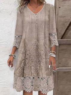 Women's Lace Lace Dress Casual Dress Floral Lace Patchwork V Neck Mini Dress Casual Daily Date Summer 2024 - $28.99 Robes Glamour, Lace Dress Casual, Loose Midi Dress, Airy Dress, Lace Patchwork, Mid Length Dresses, Sweet Dress, Dress Floral, Look Chic