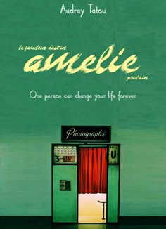 the movie poster for amelie, which features an open door with red curtains on it