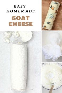 how to make homemade goat cheese from scratchsticks and toilet paper with text overlay that says easy homemade goat cheese