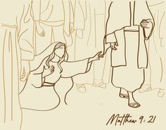 a drawing of a woman holding the hand of a man who is standing in front of trees