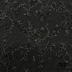 Couture Floral Beaded Netting - Black Content - Poly/Nylon Blend Color - Black Width - 45" Fabric Care - Dry Clean Only Not Reorderable Black Star Fabric, Black Floral Fabric, Black Lace Aesthetic, Exam Moodboard, Gothic Moodboard, Embroidery On Black Fabric, Goth Fabric, Black Embroidery Dress, Black Fabric Texture