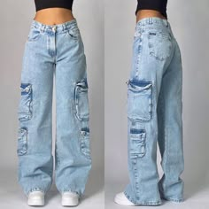 Y2K Harajuku Fashion New Stitching Heavy Industry Multi-pocket Baggy Jeans Women Street Pop Gothic Gothic Jeans, Baggy Jeans Women, Y2k Baggy Jeans, Estilo Harajuku, Y2k Harajuku, Style Gothic, High Waist Wide Leg Pants, Jean Vintage, Wide Trousers