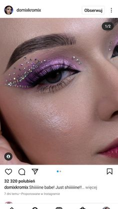 Purple Heart Makeup, Lavander Makeup Prom, Purple Sparkle Makeup, Coven Makeup, Space Cowboy Makeup, Purple And Silver Makeup, Space Cowgirl Makeup, Light Purple Makeup Looks, Purple And Gold Makeup