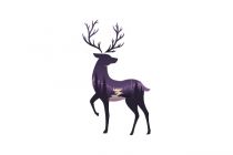 a purple deer statue with antlers on it's head is standing in front of a white background