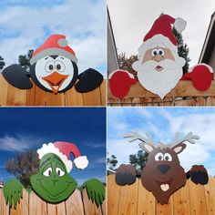 four different pictures of santa claus, angry bird and the grin