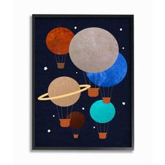 an art print with planets and rockets flying in the sky