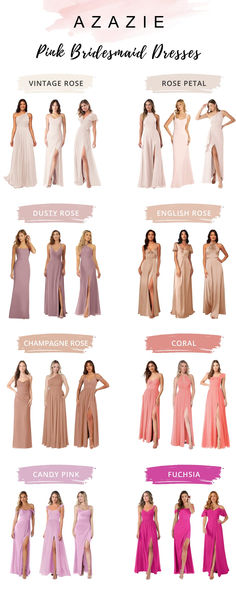 different types of bridesmaid dresses are shown in this graphic style, with the names and