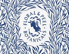 the logo for floral and pelica botanicals is surrounded by blue leaves on a white background