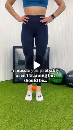 a woman with her hands on her hips standing in front of an exercise ball and the caption reads, a muscle you probably aren't training but should be