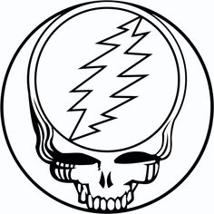 a black and white drawing of a skull with lightning bolt on it's head