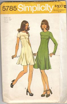 two women's dresses are shown in this sewing pattern