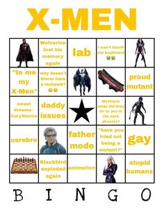 an image of a game board with words and pictures for the word x - men