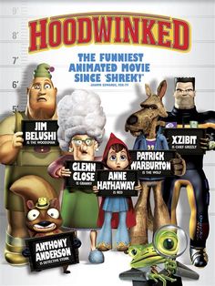 the animated movie poster for hoodwinked, featuring characters from various films and cartoons