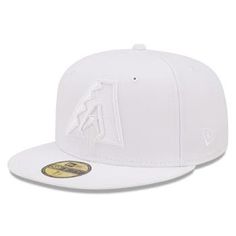 Add a striking touch to your Arizona Diamondbacks collection with this White on White 59FIFTY fitted hat from New Era. Along with a high crown, it offers a structured construction to add some street-ready style to your fandom. Plus, it features spirited Arizona Diamondbacks graphics in the same shade as the cap itself to further elevate any look you put together. Brand: New Era High Crown Officially licensed Structured fit Fitted Flat bill Wipe clean with a damp cloth Imported Material: 100% Pol White Flat Brim Fitted Hat For Baseball Season, Fitted White Snapback Hat, White Flat Bill Baseball Cap For Spring, White Fitted Hat With Curved Brim For Baseball Season, White Visor Hat For Baseball Season, White Fitted Snapback Hat With Curved Brim, White Visor For Baseball Season, White Fitted Baseball Cap With Curved Brim, White Fitted Sports Hat