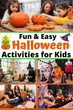 kids are playing with pumpkins and other halloween activities