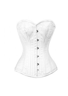 CU-11035-Elegant-5058 White Stripe Brocade Overbust Corset Overbust Corset