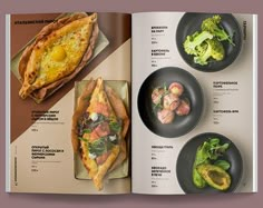 an open book with pictures of food on the cover and in it's pages