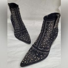 Isnom Womens Rhinestone Studded Cowboy Boots Pointed Toe Block Heel Sparkle Ankle Boots. Side Zip Nwot Sz 10 1/2-11 Eu 44 Studded Cowboy Boots, Rhinestone Cowboy Boots, Rhinestone Cowboy, Block Heel Ankle Boots, Heel Ankle Boots, Rhinestone Studs, Heeled Ankle Boots, Cowboy Boots, Boots Booties